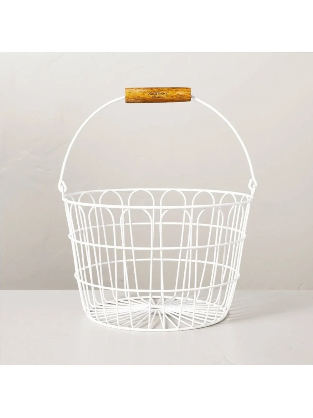 Hearth & Hand Magnolia White Wire Easter Basket Cream w/ Wooden Handle